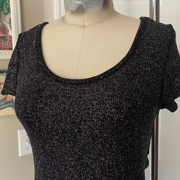 FOREVER 21 Black METALLIC Stretchy Rayon CLUB Wiggle Bandage Mini Dress *MEDIUM* - Picture 2 of 5